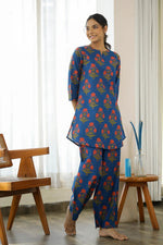 Blue Printed Cotton Loungewear Set - SanskrutiHomes