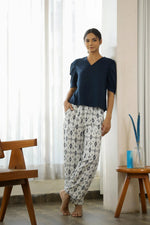 Navy Blue Rayon Night Suit - SanskrutiHomes