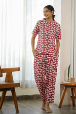 Cat wine Cotton Night Suit - SanskrutiHomes