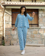 Blue Leaf Cotton Night SUIT - SanskrutiHomes
