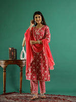 Floral Printed Pure Cotton Straight Kurta - SanskrutiHomes