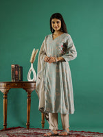 Blue V-Neck Floral Printed Kurta Set - SanskrutiHomes