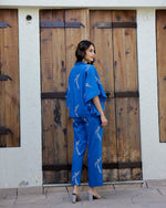 Women's Pure Cotton Blue Conversational Kaftan Night suits - SanskrutiHomes