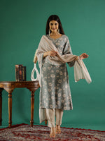 Gray Color Round Neck Printed Kurta Set - SanskrutiHomes