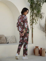 Brown Floral Printed Cotton Night Suit for Women - SanskrutiHomes