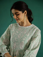 Women Green anarkali kurta - SanskrutiHomes