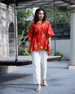 Red Pure Cotton Kaftan Set - SanskrutiHomes