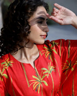 Red Pure Cotton Kaftan Set - SanskrutiHomes