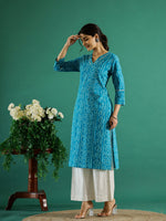 Blue White Dotted Printed Cotton Kurta - SanskrutiHomes