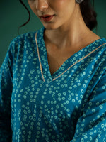 Blue White Dotted Printed Cotton Kurta - SanskrutiHomes
