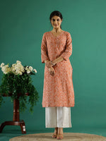Orange White Dotted Printed Cotton Kurta - SanskrutiHomes