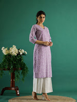Lavender White Dotted Printed Cotton Kurta - SanskrutiHomes