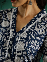 Floral Printed V-Neck Kurta for Women - SanskrutiHomes