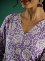 Lavender Flower Printed Cotton Kurta - SanskrutiHomes