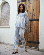 Blue dotted row Cotton Night SUIT - SanskrutiHomes