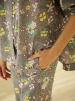Grey V-Neck Cotton Co-ords Set - SanskrutiHomes
