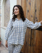 Blue dotted row Cotton Night SUIT - SanskrutiHomes