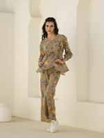 V-Neck Floral Printed Cotton Night Suit - SanskrutiHomes