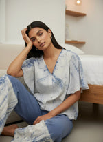 Blue Color Tie and Dye Pure Cotton Night Suit for Women - SanskrutiHomes
