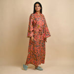 Peach Pure Cotton kimono robe - SanskrutiHomes