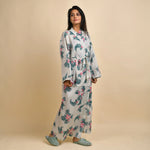 Hand printed Leaf Cotton kimono robe - SanskrutiHomes