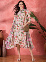 Pink Floral Printed Cotton Dress for Women - SanskrutiHomes
