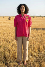 Pink Solid Shirt Collar Short Sleeve Co-ord Set for Women - SanskrutiHomes