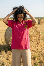 Pink Solid Shirt Collar Short Sleeve Co-ord Set for Women - SanskrutiHomes