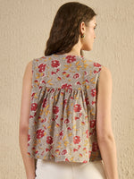 Grey Floral Printed Top for Women - SanskrutiHomes