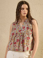 Grey Floral Printed Top for Women - SanskrutiHomes