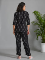 Black Viscose Rayon Printed Round Neck night suit for women - SanskrutiHomes