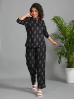 Black Viscose Rayon Printed Round Neck night suit for women - SanskrutiHomes