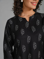 Black Viscose Rayon Printed Round Neck night suit for women - SanskrutiHomes