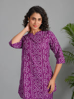 Women Striped Printed Purple Night Loungewear Set - SanskrutiHomes