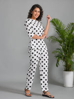White Viscose Rayon Printed Round Neck night suit for women - SanskrutiHomes