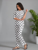 White Viscose Rayon Printed Round Neck night suit for women - SanskrutiHomes