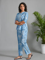 Blue Printed Round Neck Cotton Night Suit - SanskrutiHomes
