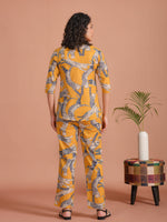 Yellow Pure Cotton Printed Round Neck night suit for women - SanskrutiHomes