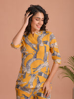 Yellow Pure Cotton Printed Round Neck night suit for women - SanskrutiHomes