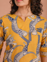 Yellow Pure Cotton Printed Round Neck night suit for women - SanskrutiHomes