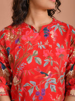 Red Pure Cotton Printed Round Neck night suit for women - SanskrutiHomes