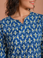Blue Round Neck Floral Printed Cotton Night Suit - SanskrutiHomes