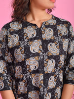 Blue Printed Round Neck Night Suit - SanskrutiHomes