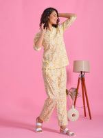 Yellow Printed Round Neck Night Suit Set - SanskrutiHomes