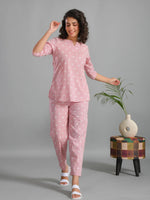 Pink Plolka Dots Round Neck Night Suit - SanskrutiHomes