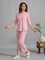 Pink Plolka Dots Round Neck Night Suit - SanskrutiHomes