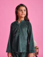 Green Velvet Round Neck Night Suit - SanskrutiHomes