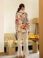 White Shirt Collar Pure Cotton Top Printed Co-ords Set for Women - SanskrutiHomes