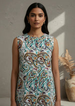 White Round Neck Sleeveless Printed Co-Ord Set For Women - SanskrutiHomes