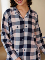 Pink Cotton Blend Checked Shirt Collar Winter Co-ords Set for Women - SanskrutiHomes